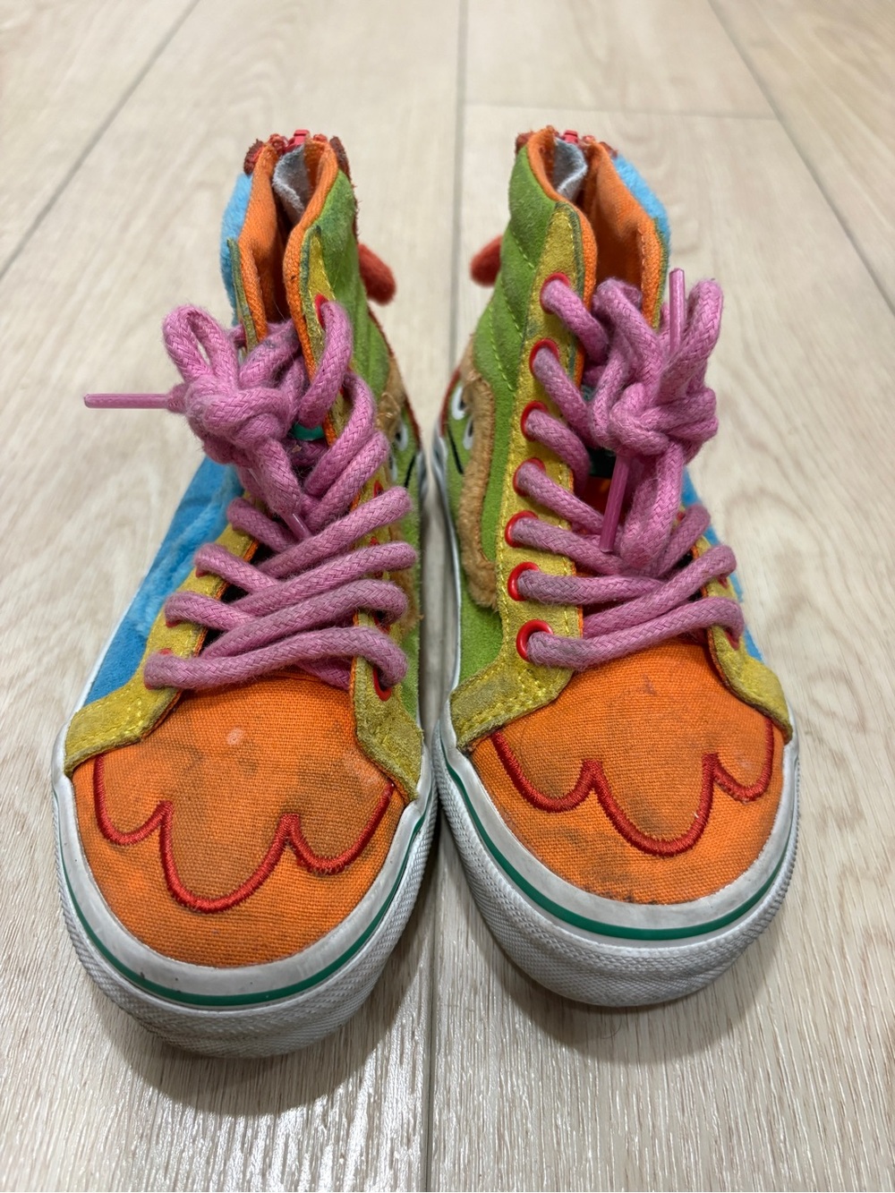 Vans Kids Bright Multi-Color High-Top Sneakers with Pink Laces